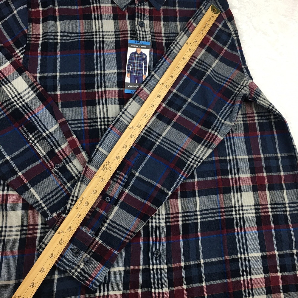 Eddie Bauer Shirt Mens Large Flannel Blue/Gray Plaid Bristol NEW MRSP 59.00 - Picture 7 of 9